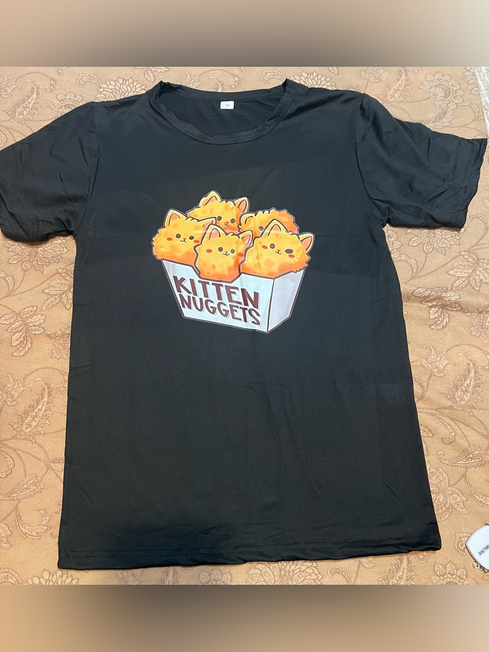 Kitten Nuggets Graphic Print Crew Neck Short Sleeve Black T-Shirt